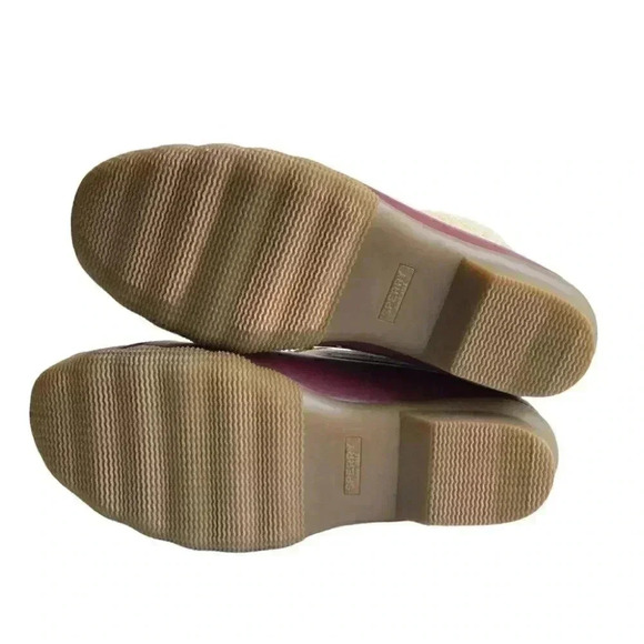 Sperry Saltwater Wool Women 8.5 Rain Duck Boots Tan Burgundy Lace Up Fall Winter - Picture 8 of 8